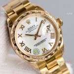 Swiss AAA Replica Rolex Datejust Gold Oyster Watch 31mm White MOP Dial